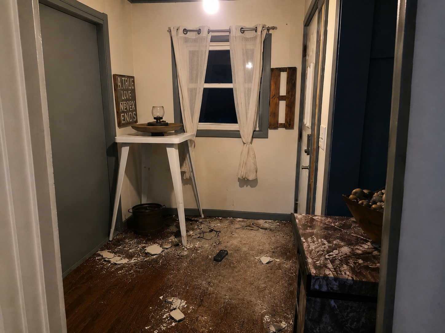 Before cleaning: damaged wood floor